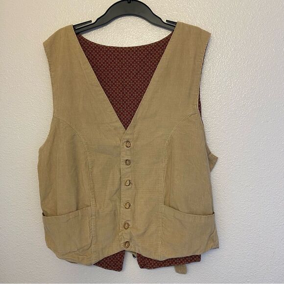 Tan Brown vintage corduroy wood button up character costume vest handmade L - Picture 1 of 6
